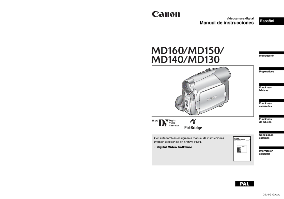 Canon MD150, MD160, MD130, MD140 manual Manual de instrucciones, Videocámara digital 