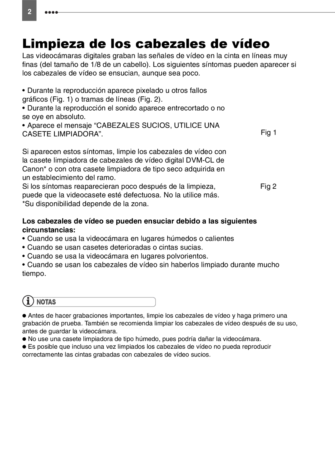 Canon MD130, MD160, MD150, MD140 manual Limpieza de los cabezales de vídeo 