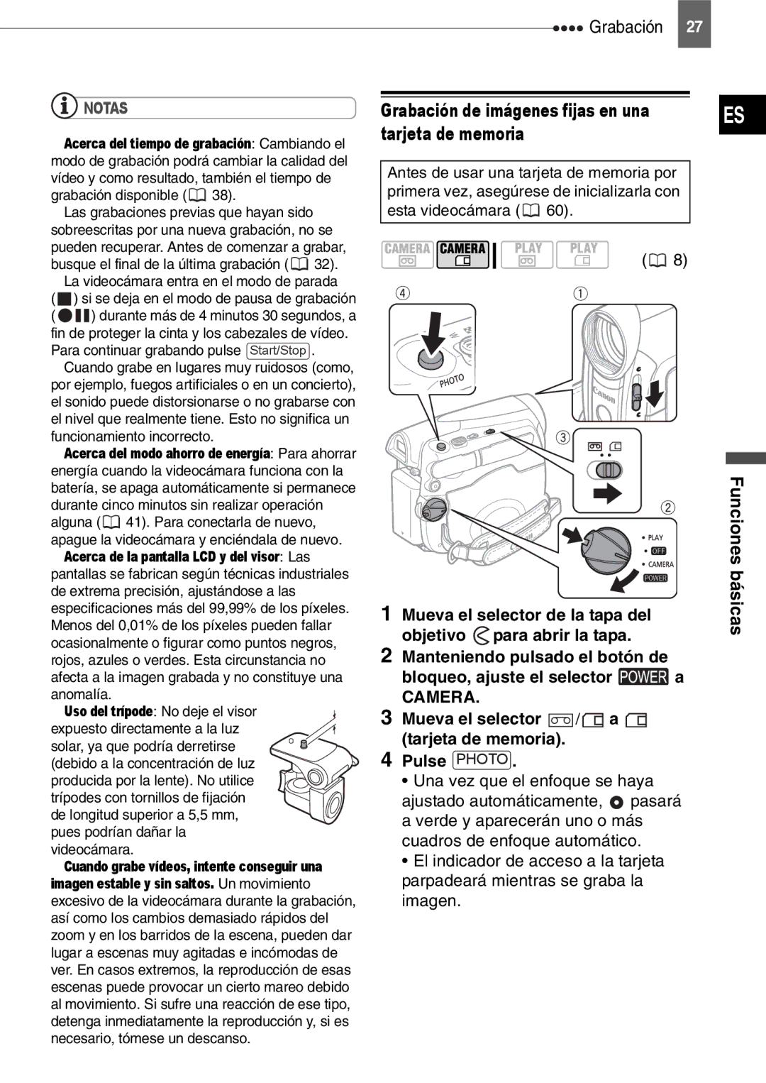 Canon MD140 Tarjeta de memoria, Mueva el selector de la tapa del, Mueva el selector / a tarjeta de memoria Pulse Photo 