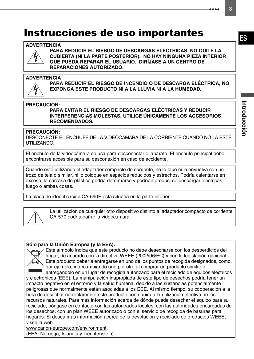 Canon MD140, MD160, MD150, MD130 manual Instrucciones de uso importantes, Introducción 