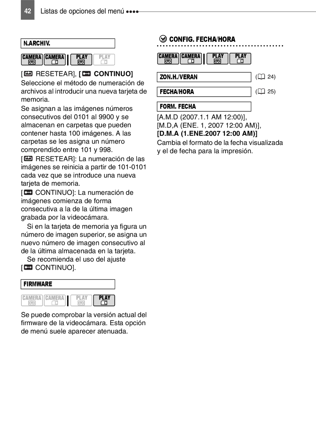 Canon MD130 Se recomienda el uso del ajuste Continuo, D 2007.1.1 AM 1200, M.D,A ENE , 2007 1200 AM, A 1.ENE.2007 1200 AM 