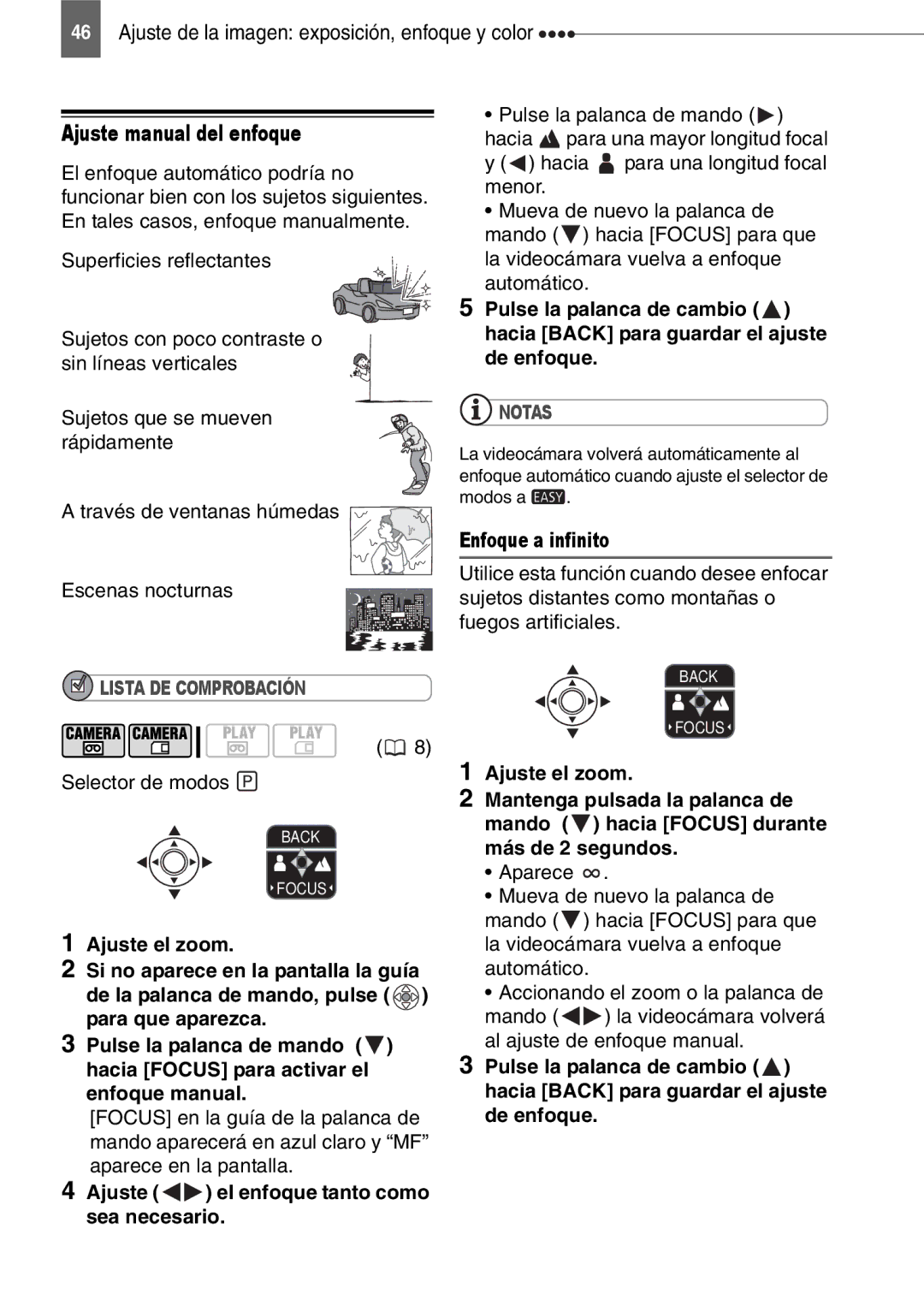 Canon MD130, MD160, MD150, MD140 Ajuste manual del enfoque, Ajuste el enfoque tanto como sea necesario, Enfoque a infinito 