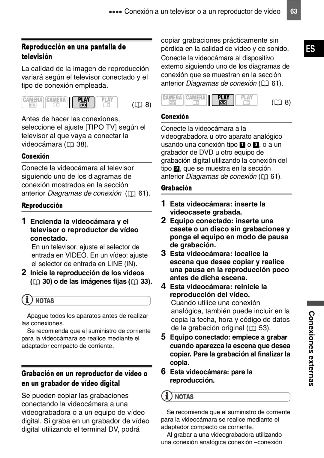 Canon MD140, MD160, MD150, MD130 Reproducción en una pantalla de televisión, Conexión, En un televisor ajuste el selector de 