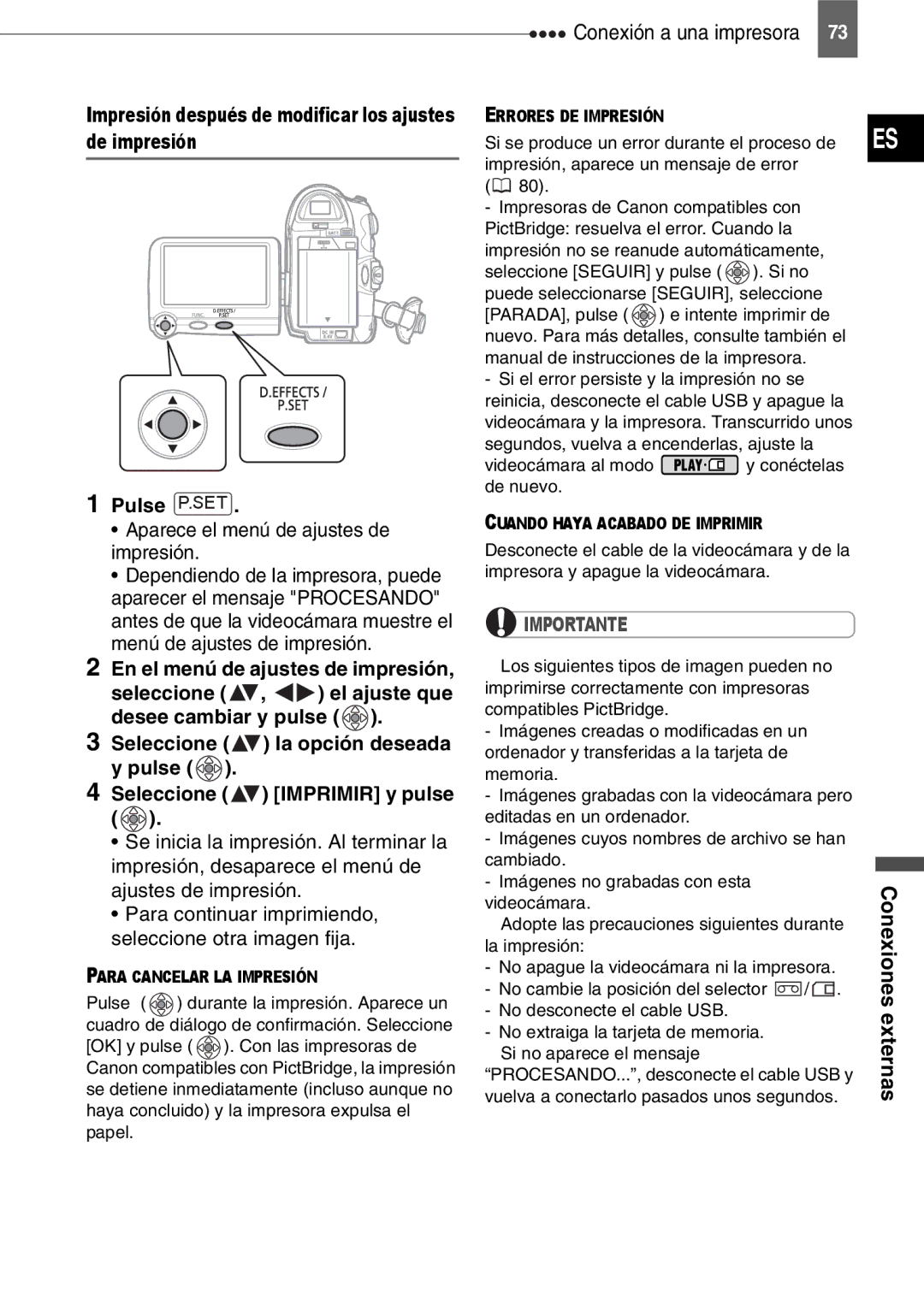 Canon MD150, MD160, MD130, MD140 manual Aparece el menú de ajustes de impresión, Para Cancelar LA Impresión 