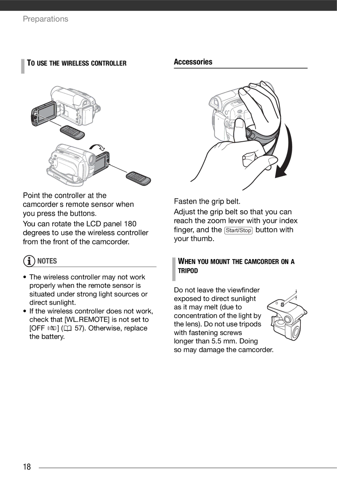 Canon MD215 Accessories Fasten the grip belt, To USE the Wireless Controller, OFF 57. Otherwise, replace the battery 