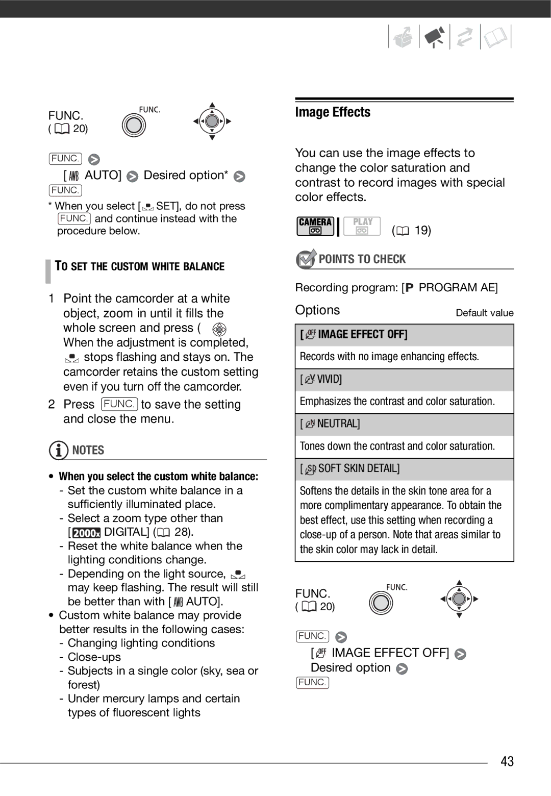 Canon MD235, MD216, MD205, MD215 Image Effects, Auto Desired option, Press FUNC. to save the setting and close the menu 