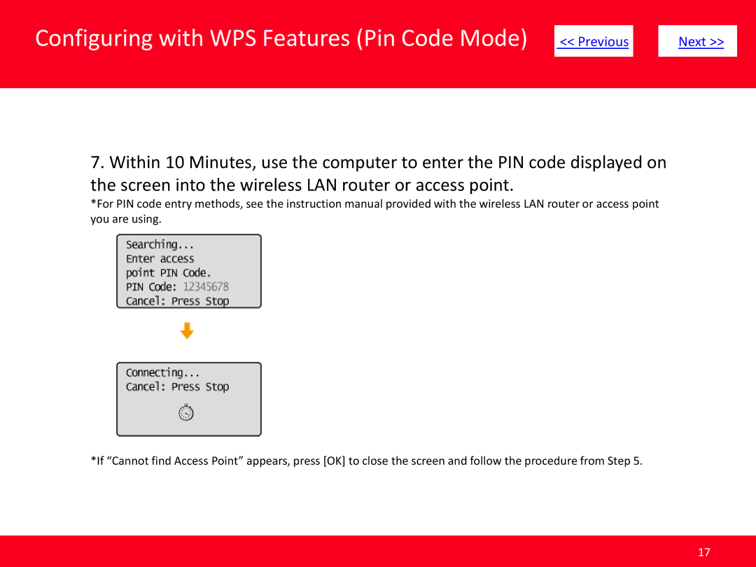 Canon MF4570dw manual Configuring with WPS Features Pin Code Mode 