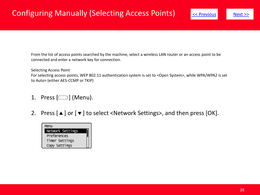 Canon MF4570dw manual Configuring Manually Selecting Access Points 