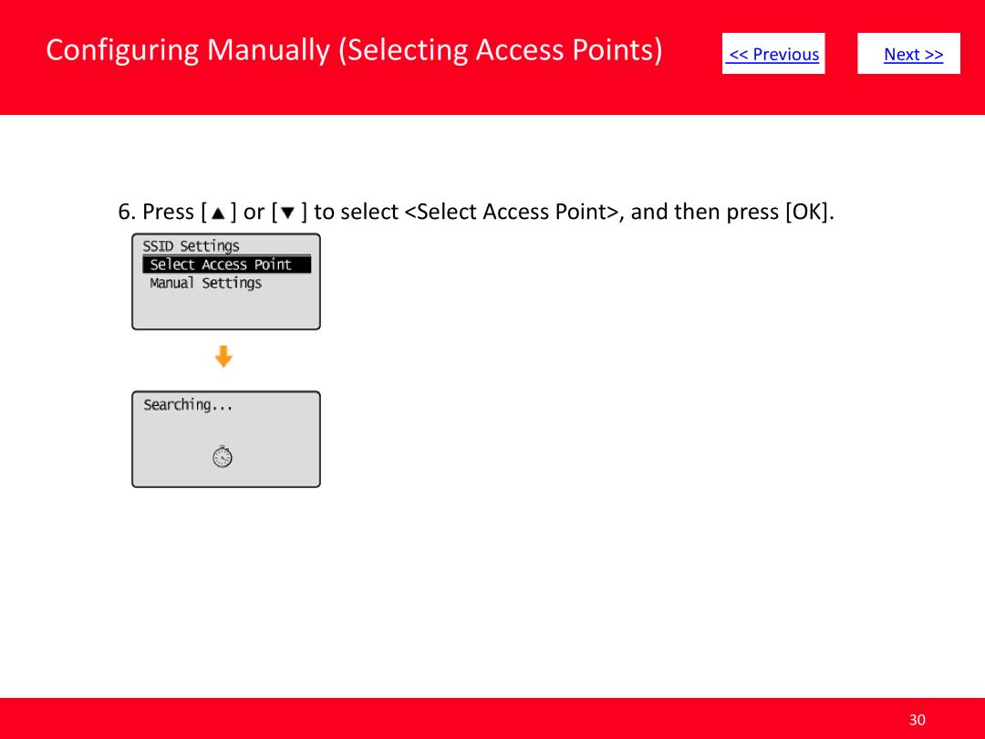 Canon MF4570dw manual Press or to select Select Access Point, and then press OK 