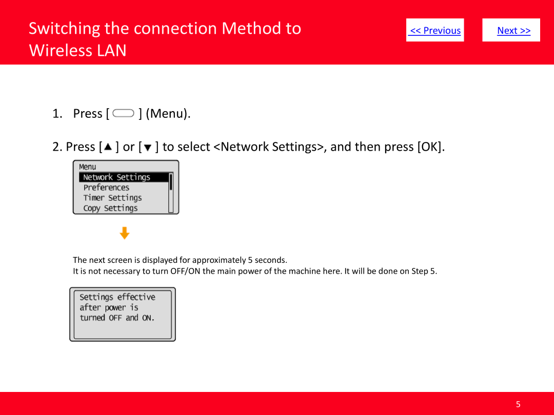 Canon MF4570dw manual Switching the connection Method to Wireless LAN 