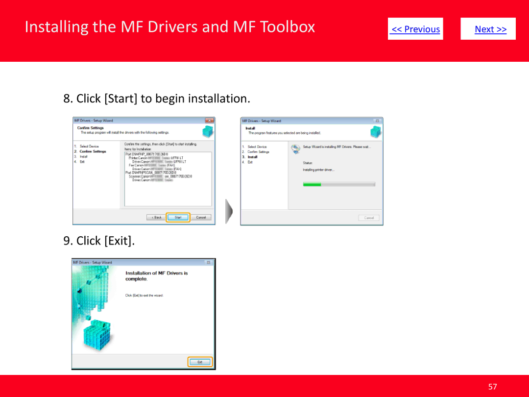 Canon MF4570dw manual Click Start to begin installation Click Exit 