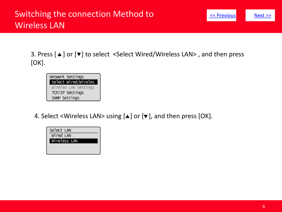 Canon MF4570dw manual Switching the connection Method to Wireless LAN 