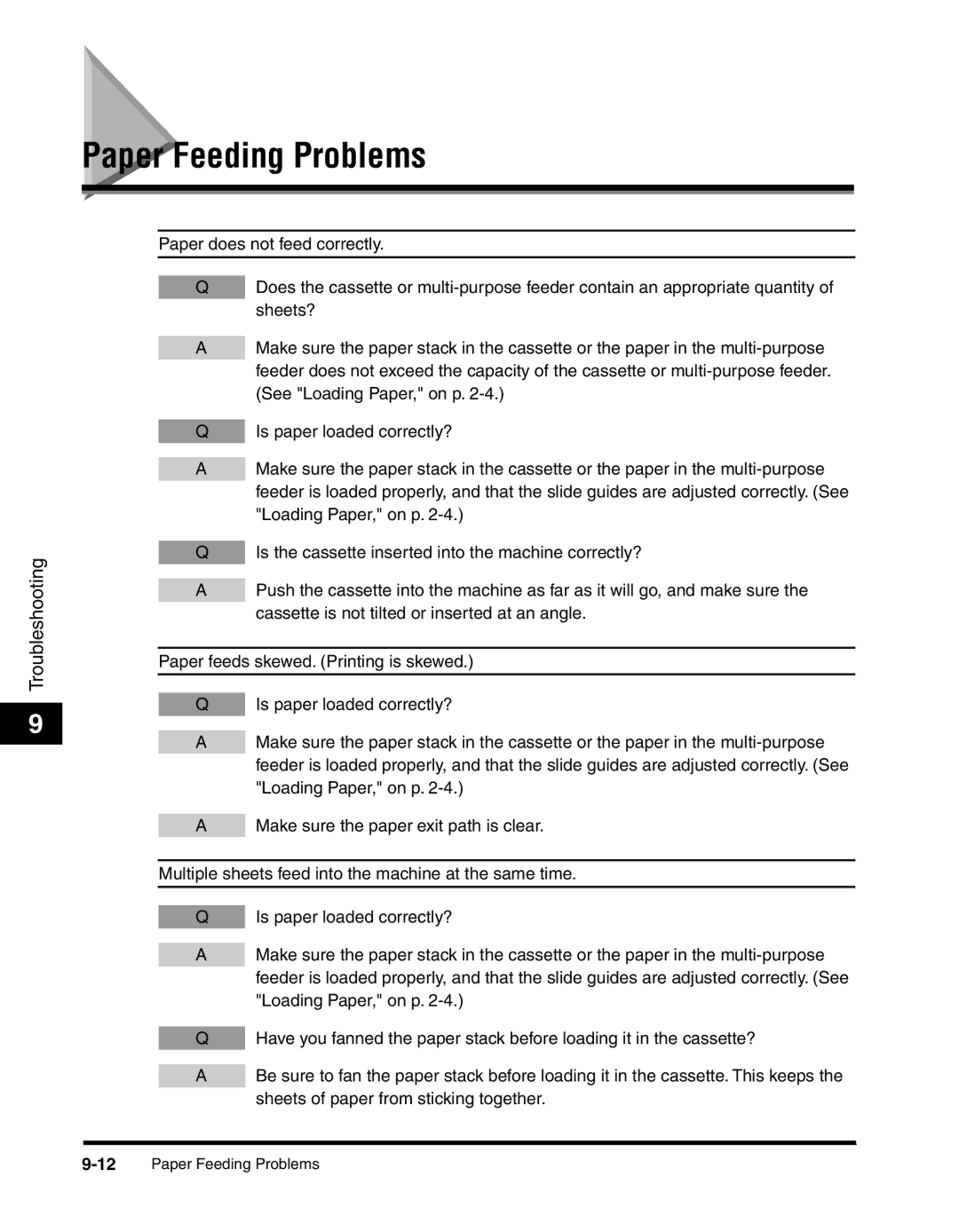 Canon MF55DD Series manual Paper Feeding Problems 