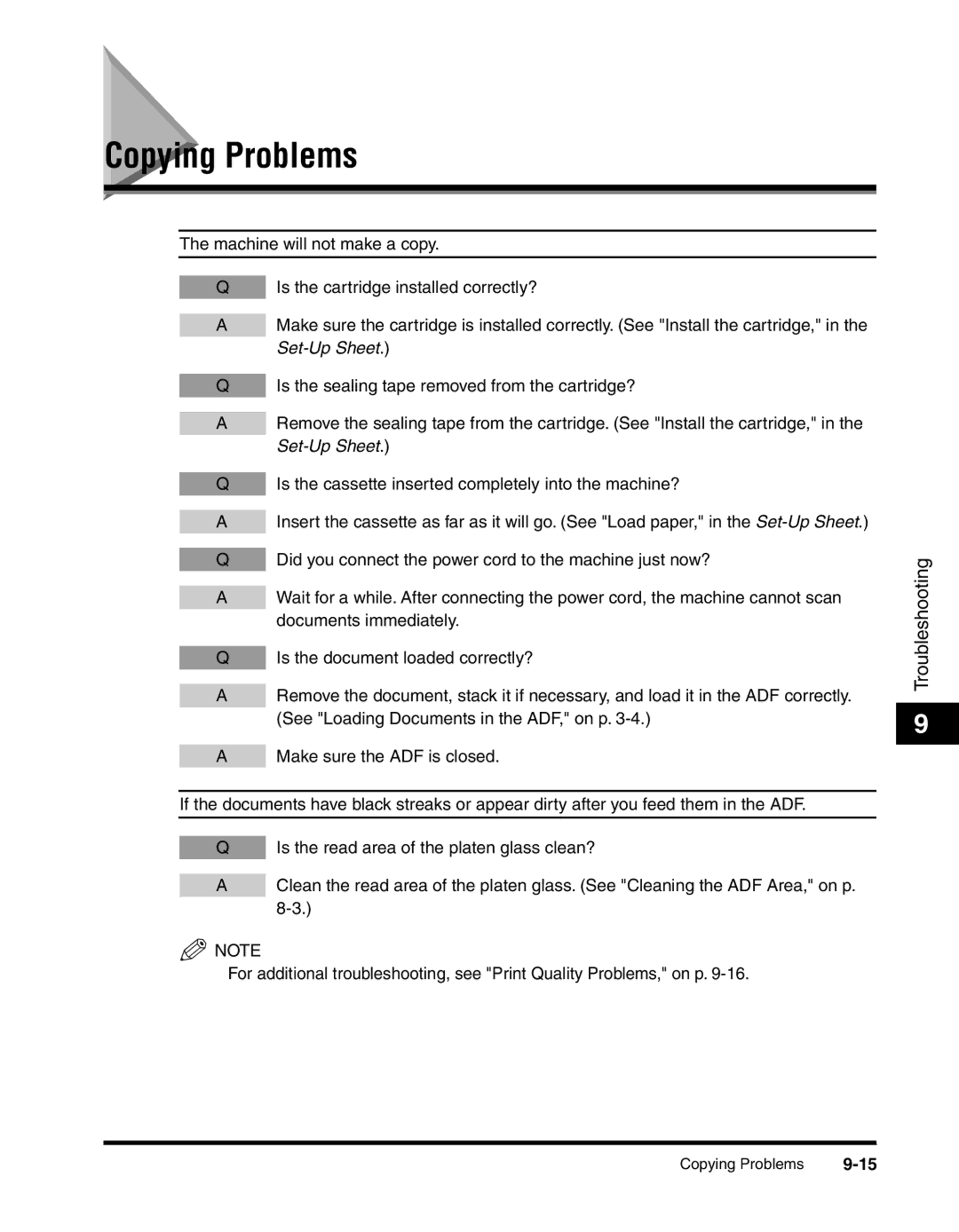 Canon MF55DD Series manual Copying Problems 