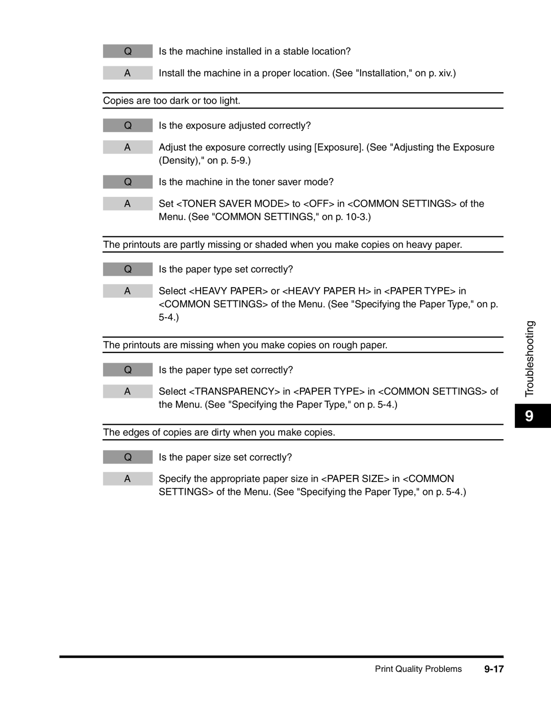 Canon MF55DD Series manual Print Quality Problems 