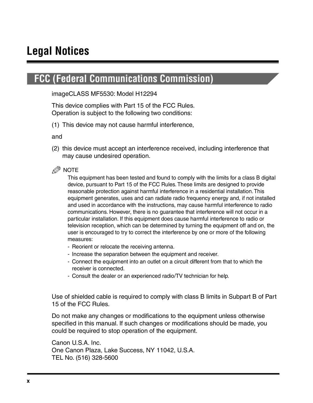 Canon MF55DD Series manual Legal Notices, FCC Federal Communications Commission 