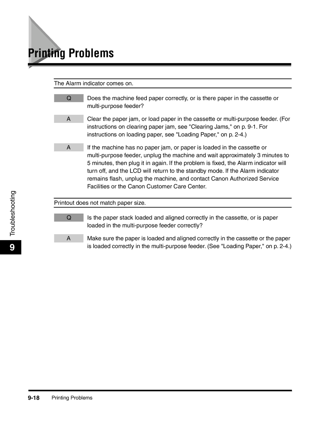 Canon MF55DD Series manual Printing Problems 