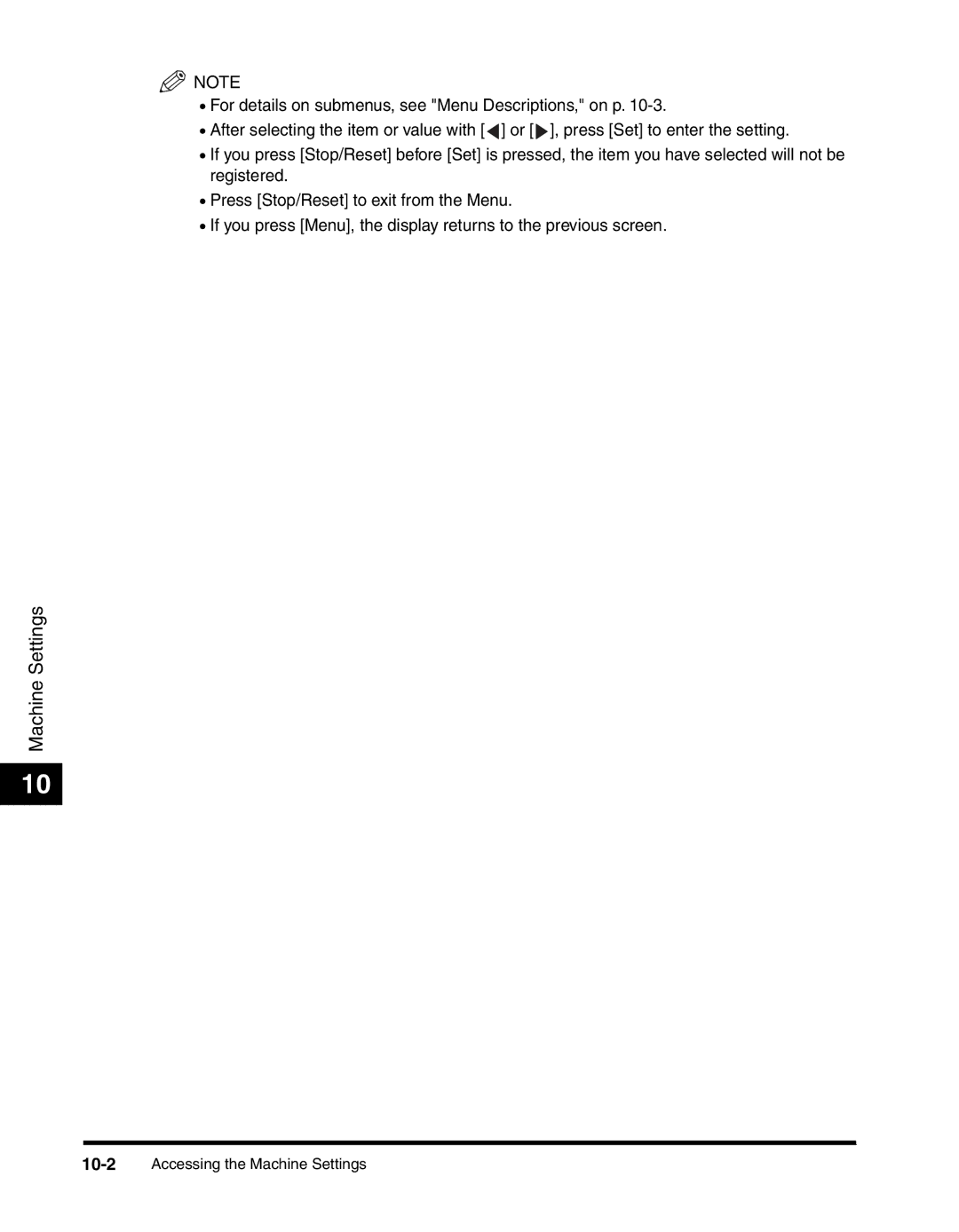 Canon MF55DD Series manual Machine Settings 