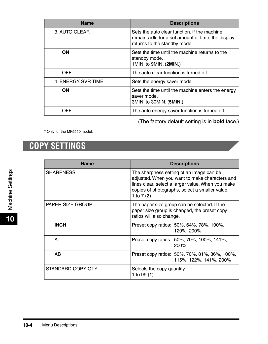 Canon MF55DD Series manual Copy Settings 