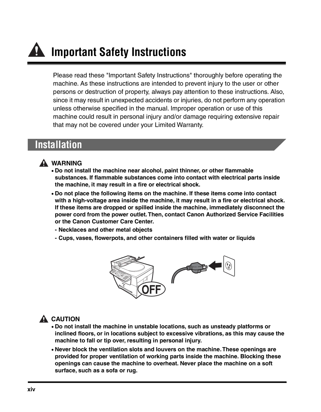 Canon MF55DD Series manual Important Safety Instructions, Installation 