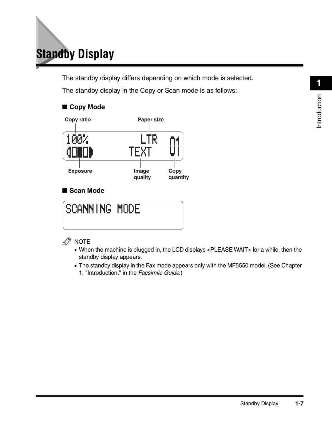 Canon MF55DD Series manual Standby Display, Copy Mode, Scan Mode 