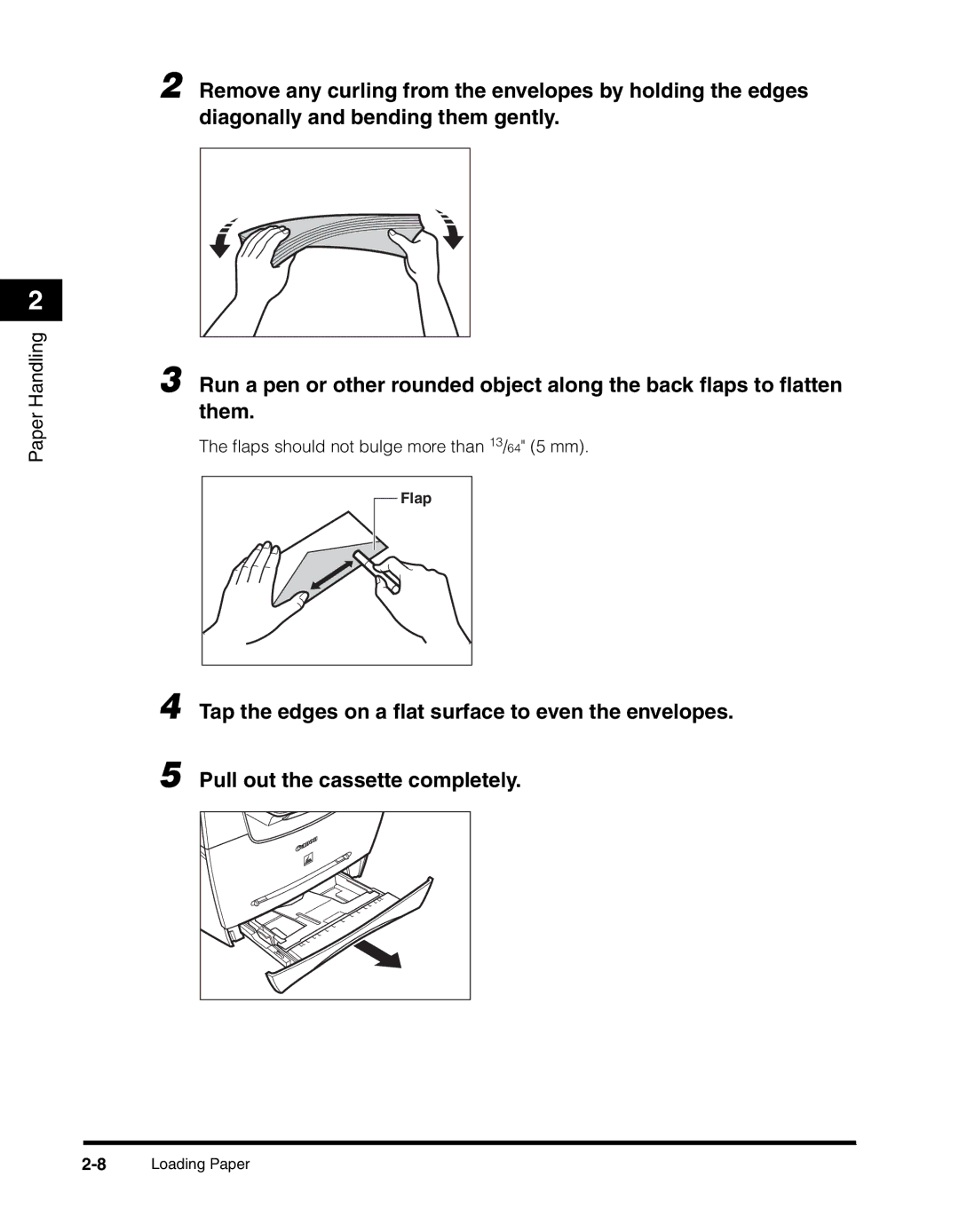 Canon MF55DD Series manual ﬂaps should not bulge more than 13/64 5 mm 