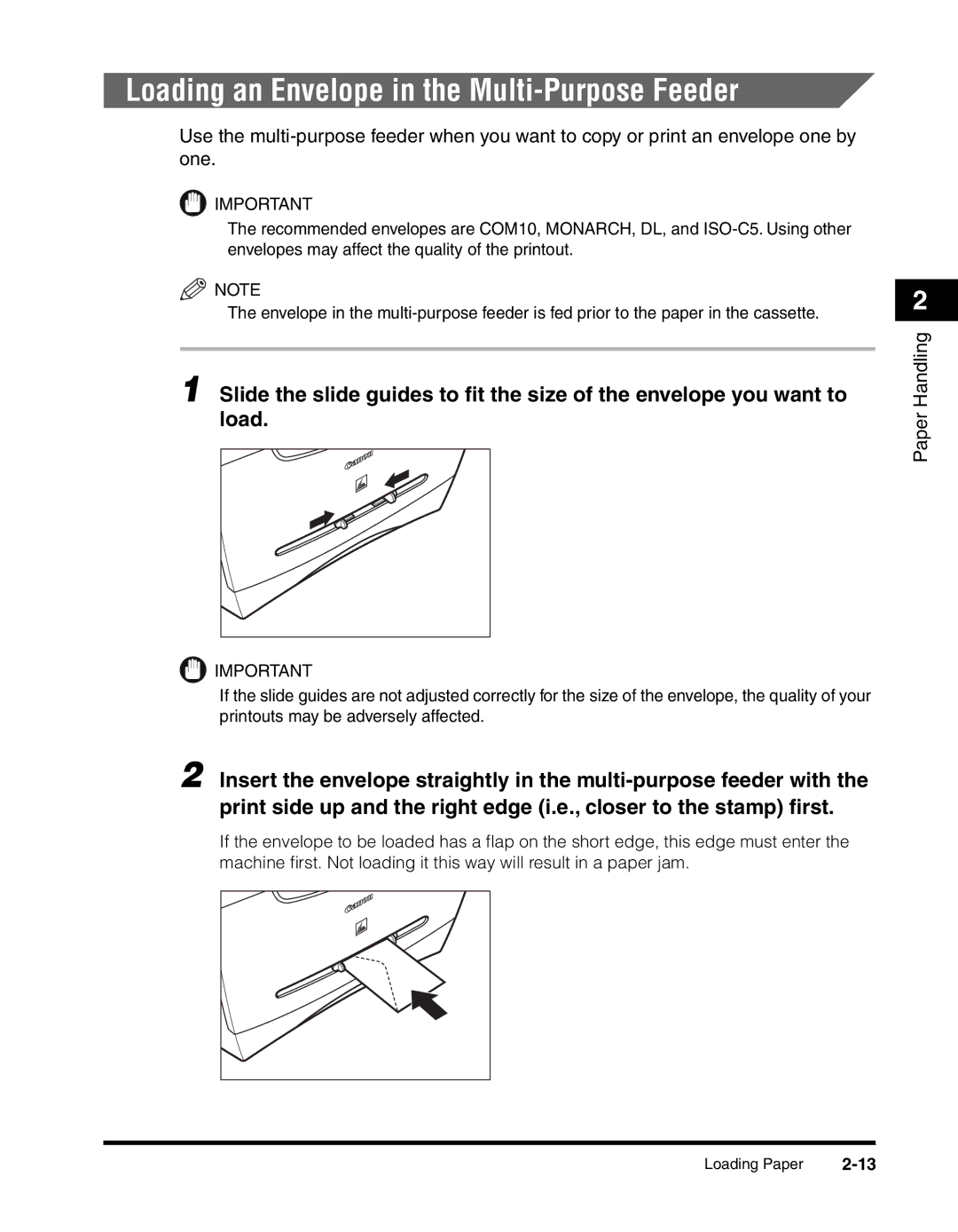 Canon MF55DD Series manual Loading an Envelope in the Multi-Purpose Feeder 