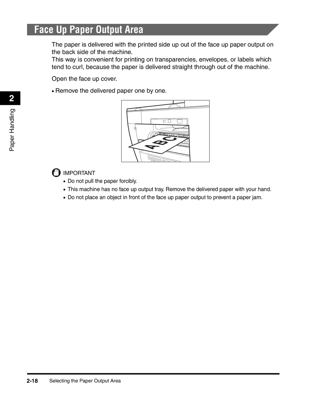 Canon MF55DD Series manual Face Up Paper Output Area 