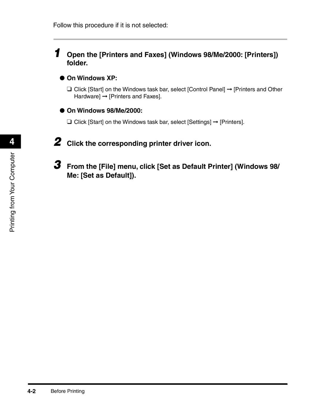 Canon MF55DD Series manual On Windows XP, On Windows 98/Me/2000 