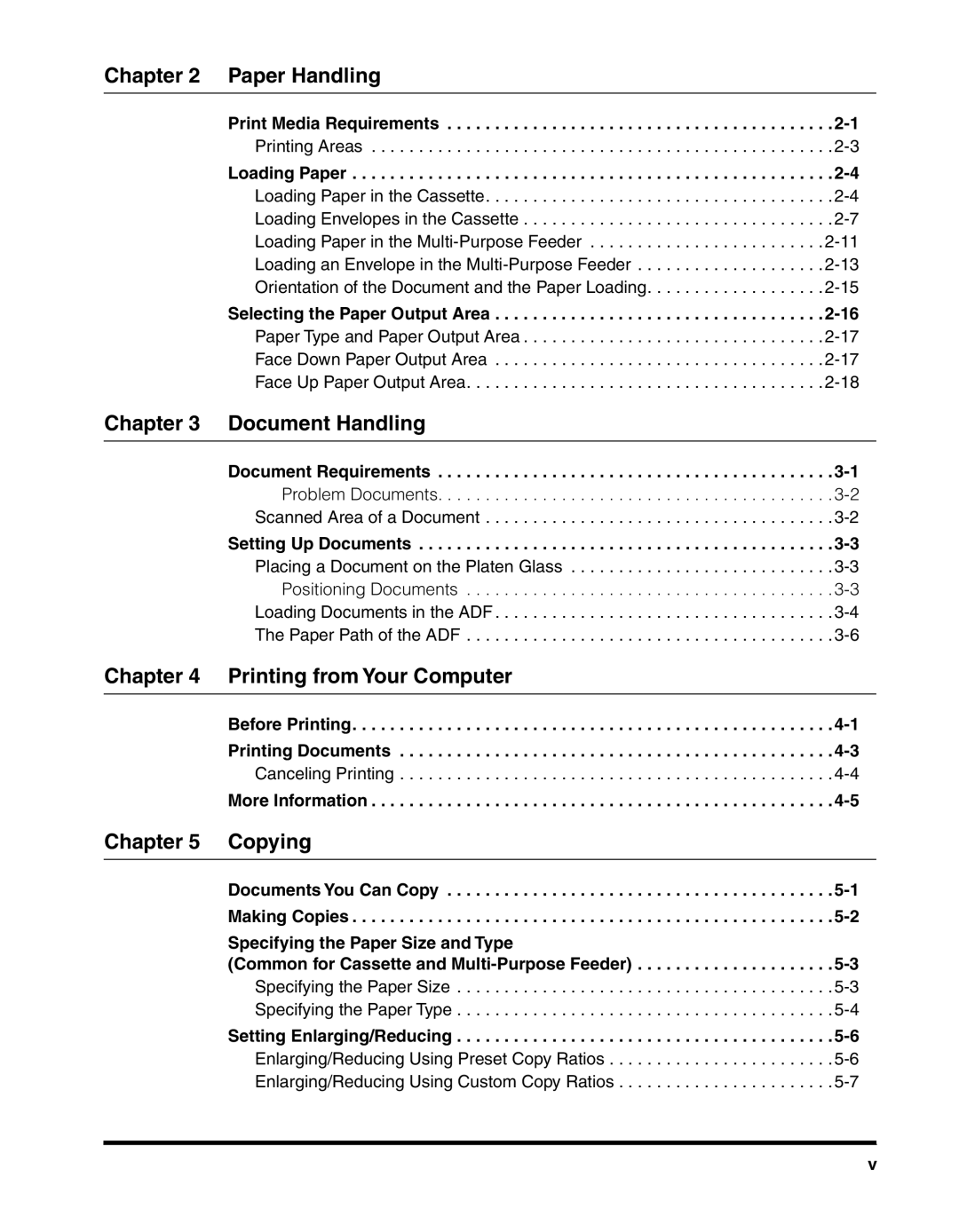 Canon MF55DD Series manual Paper Handling, Document Handling, Printing from Your Computer, Copying 