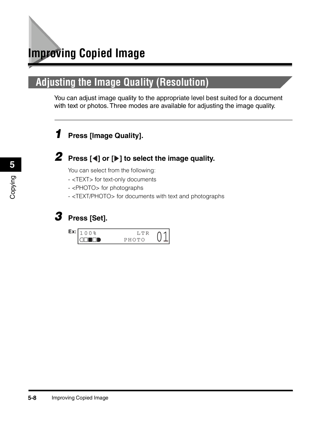 Canon MF55DD Series manual Improving Copied Image, Adjusting the Image Quality Resolution 