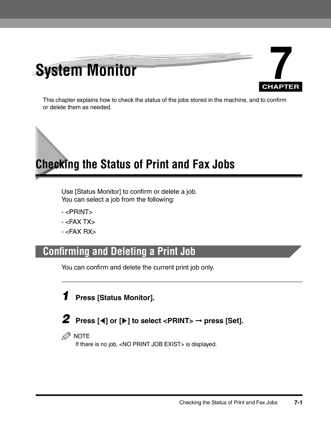 Canon MF55DD Series manual Checking the Status of Print and Fax Jobs, Conﬁrming and Deleting a Print Job 