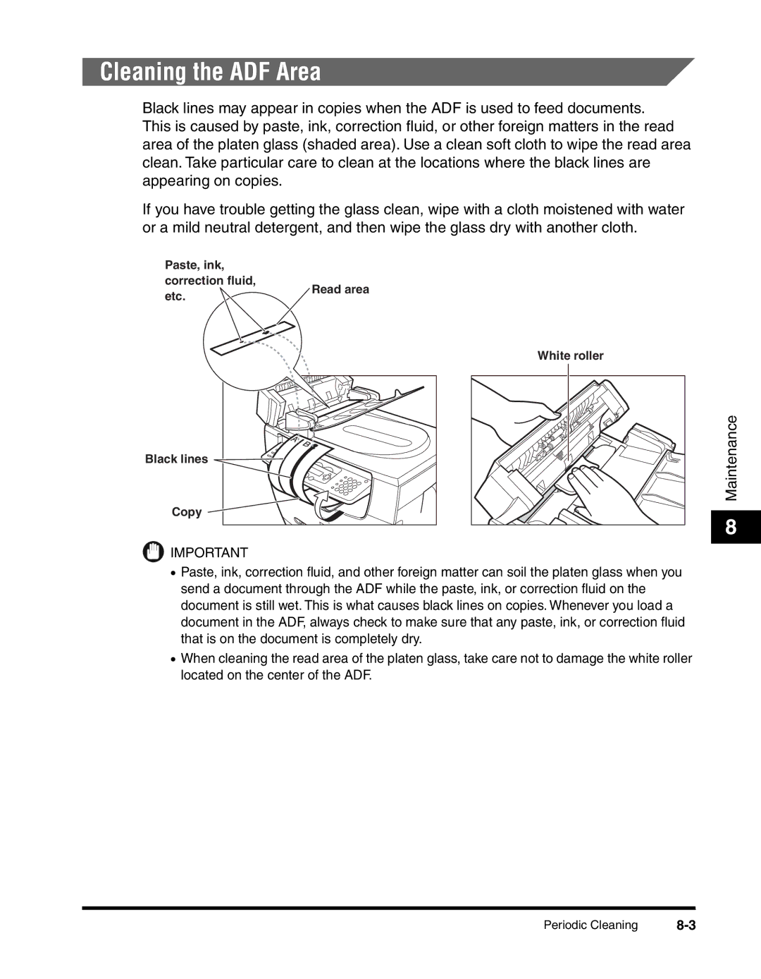 Canon MF55DD Series manual Cleaning the ADF Area 