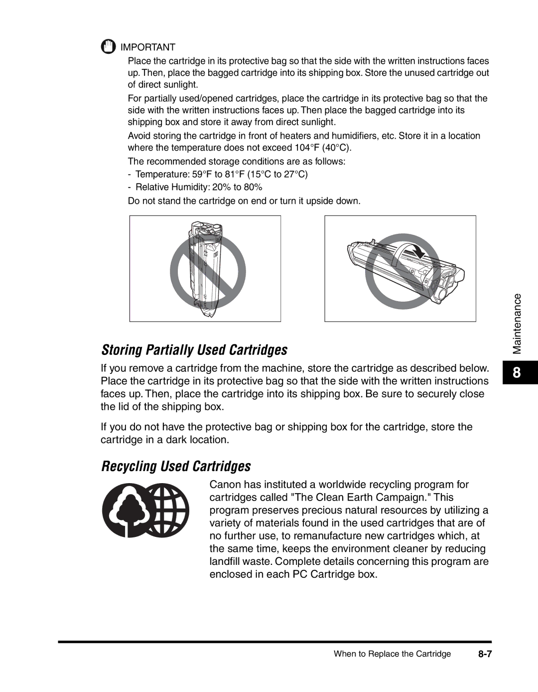 Canon MF55DD Series manual Storing Partially Used Cartridges 