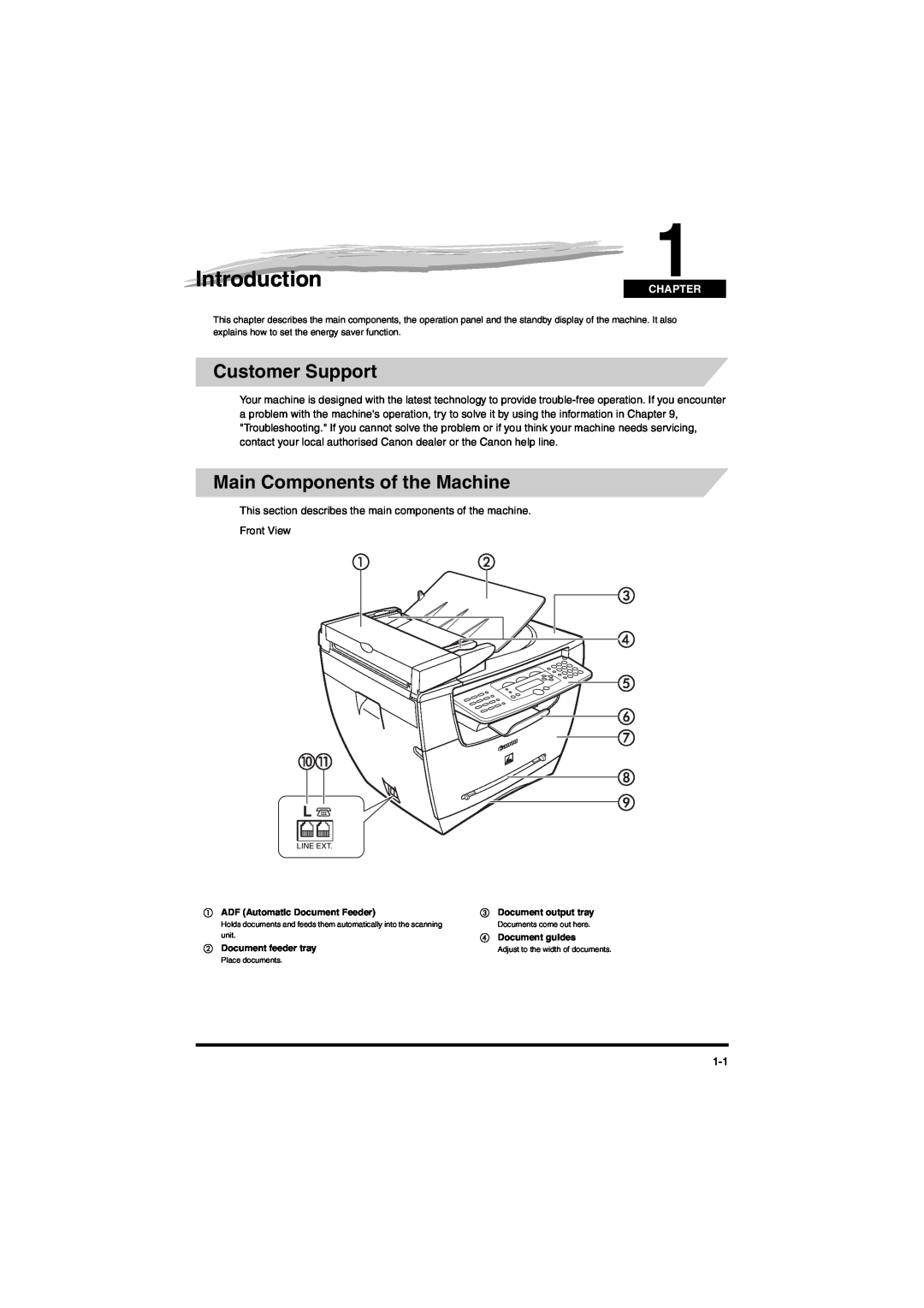 Canon MF5650 manual Introduction, Customer Support, Main Components of the Machine, Chapter 