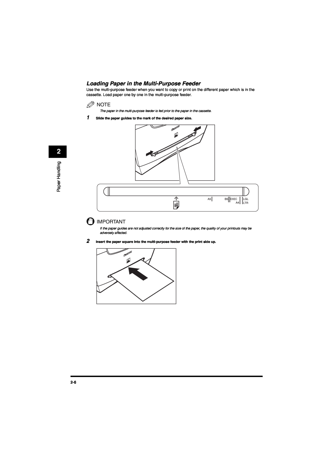 Canon MF5650 manual Loading Paper in the Multi-Purpose Feeder, Paper Handling 