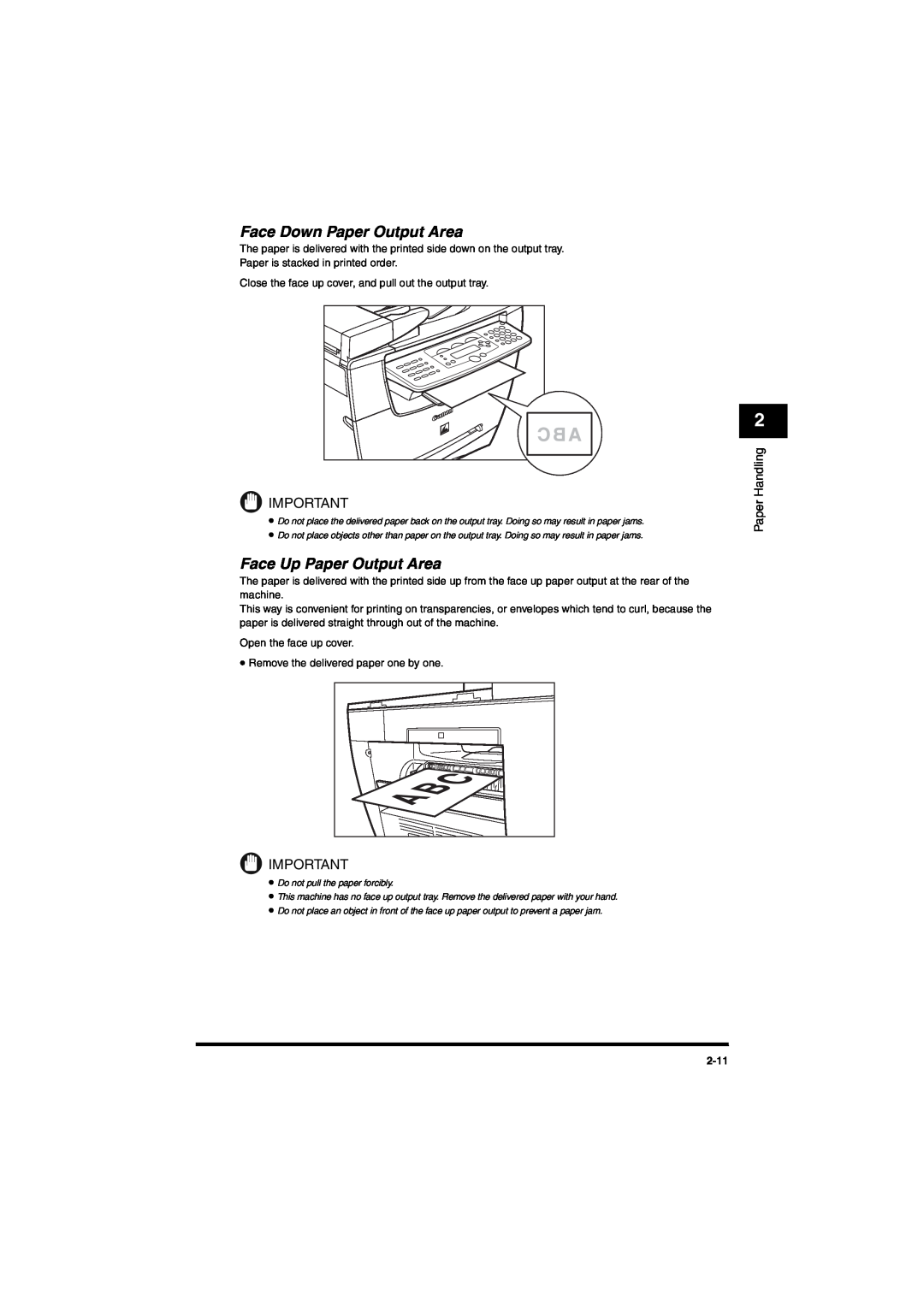 Canon MF5650 manual Face Down Paper Output Area, Face Up Paper Output Area, Paper Handling 