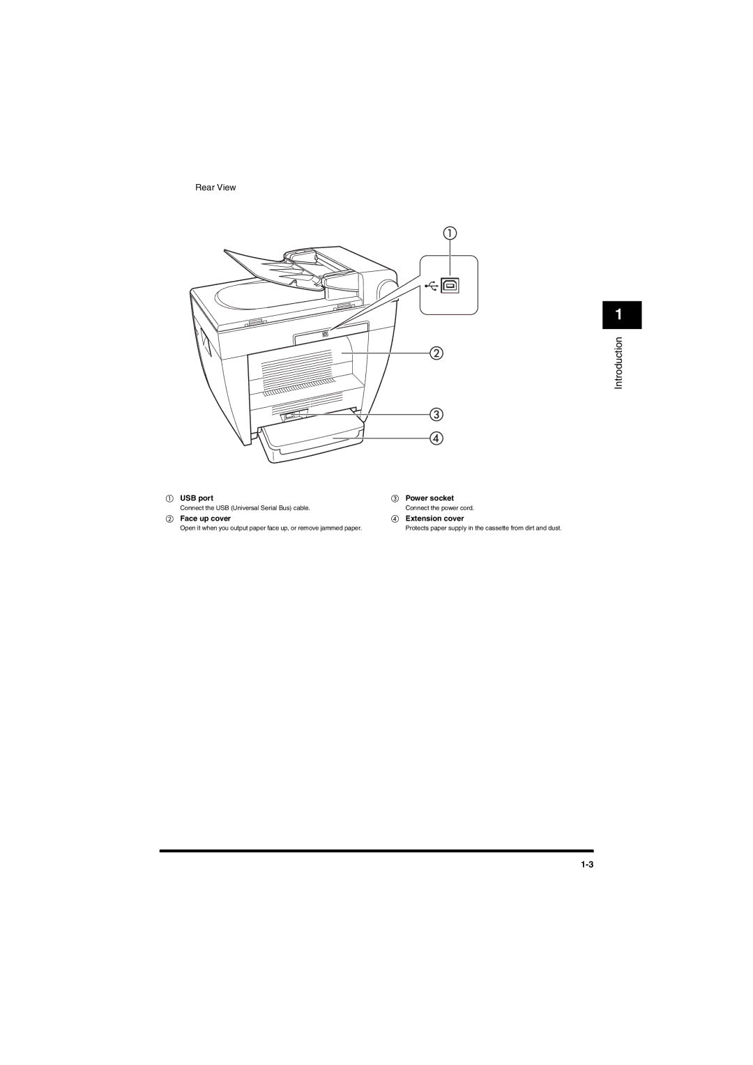 Canon MF5650 manual USB port Power socket, Face up cover Extension cover 