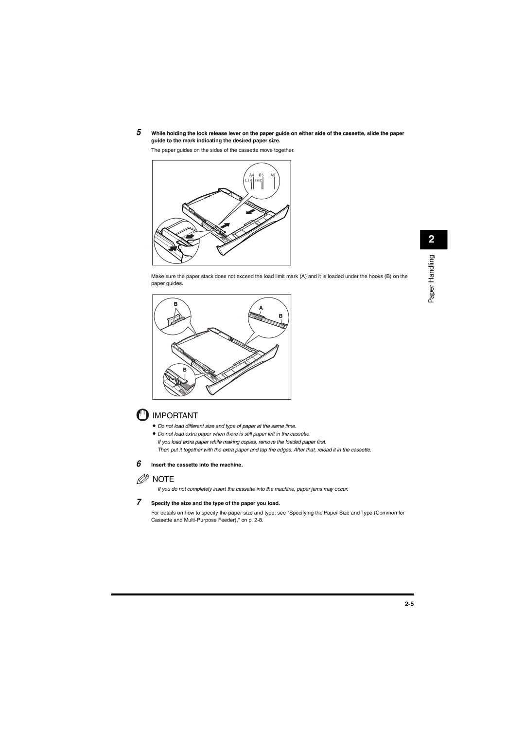 Canon MF5650 manual Insert the cassette into the machine, Specify the size and the type of the paper you load 