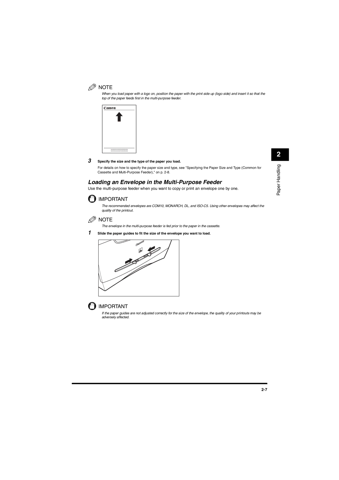 Canon MF5650 manual Loading an Envelope in the Multi-Purpose Feeder 