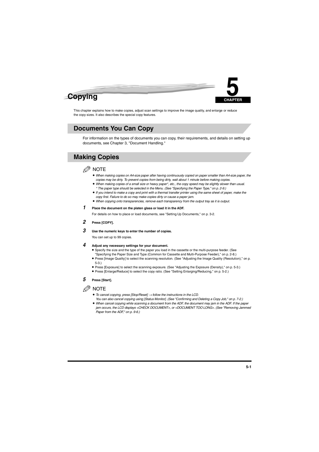 Canon MF5650 Copying, Documents You Can Copy, Making Copies, Adjust any necessary settings for your document, Press Start 