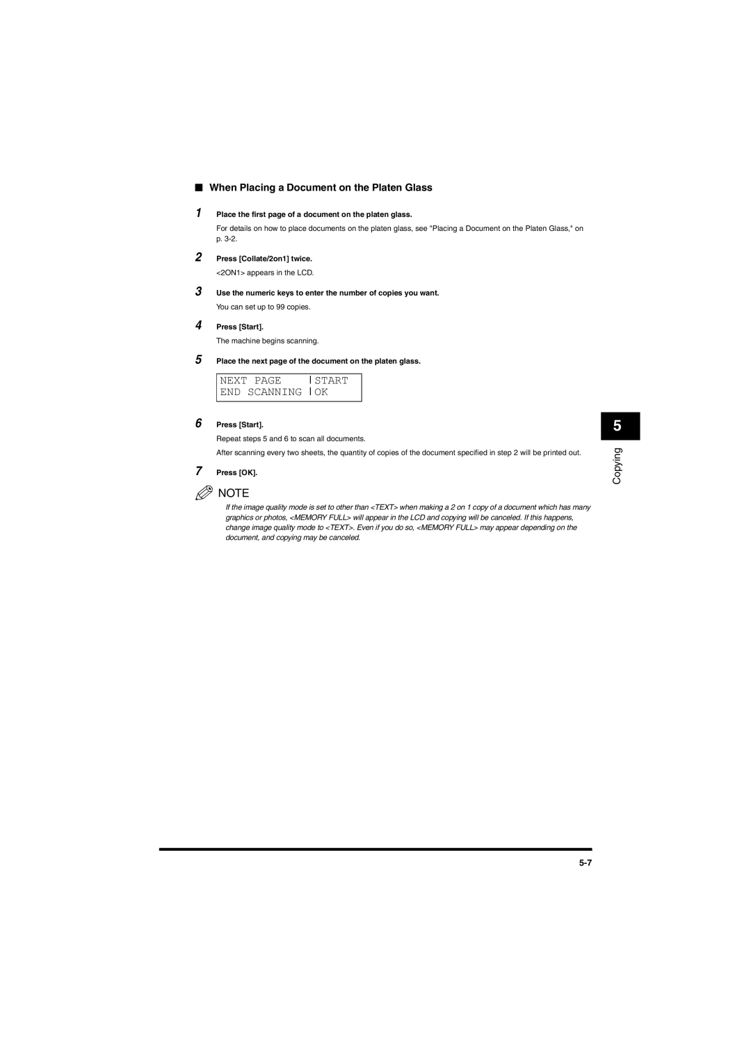 Canon MF5650 manual PressNEXTPGEENDSCStartA. NNINGx Startok 