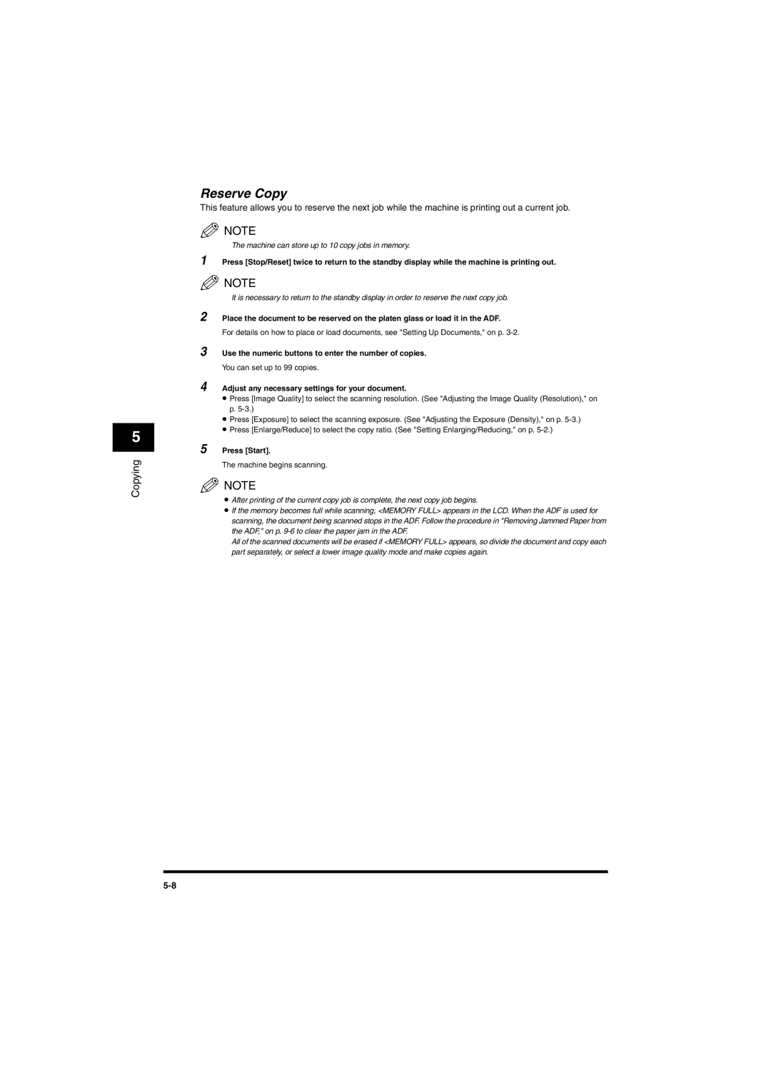 Canon MF5650 manual Reserve Copy 