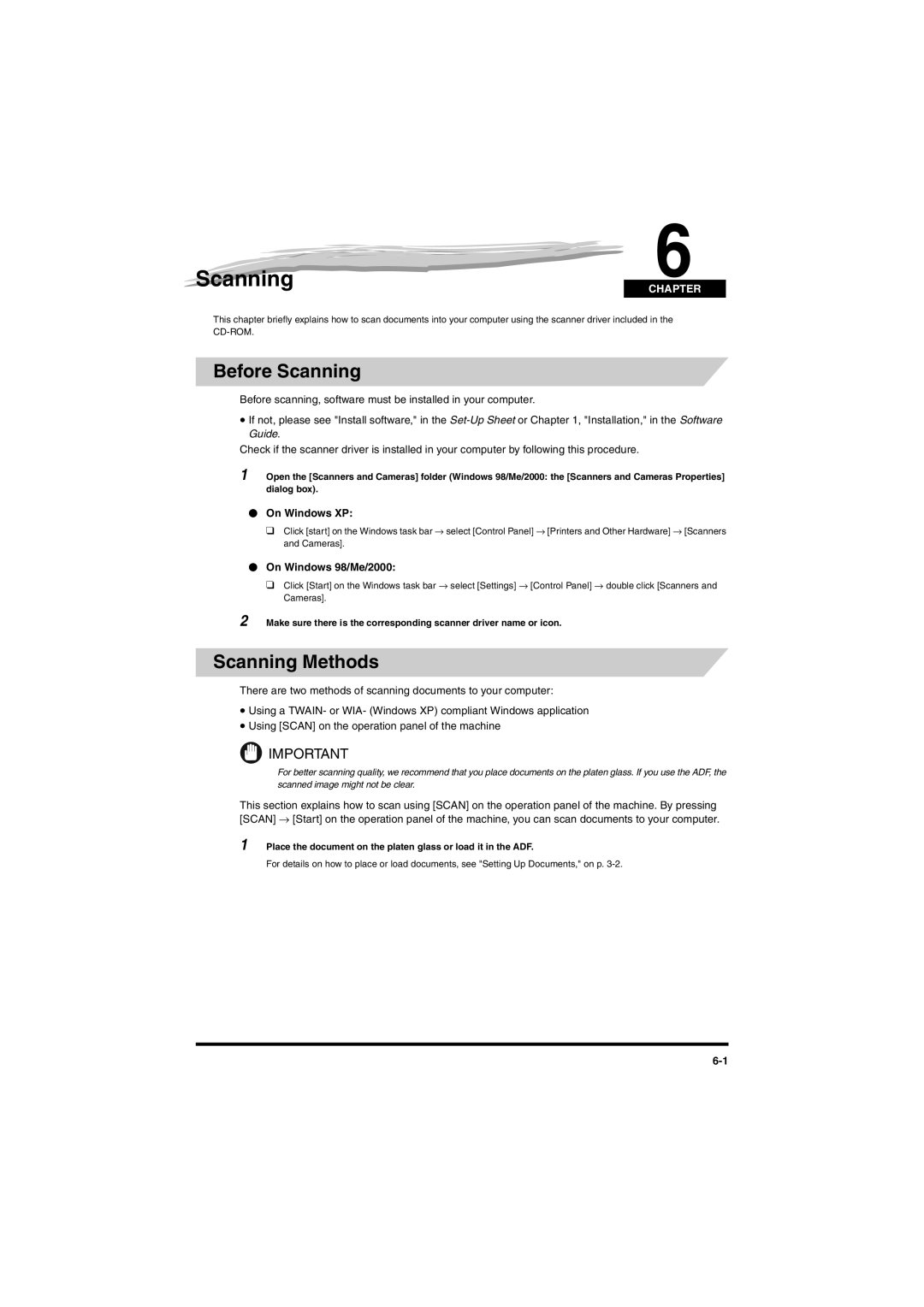 Canon MF5650 manual Before Scanning, Scanning Methods 