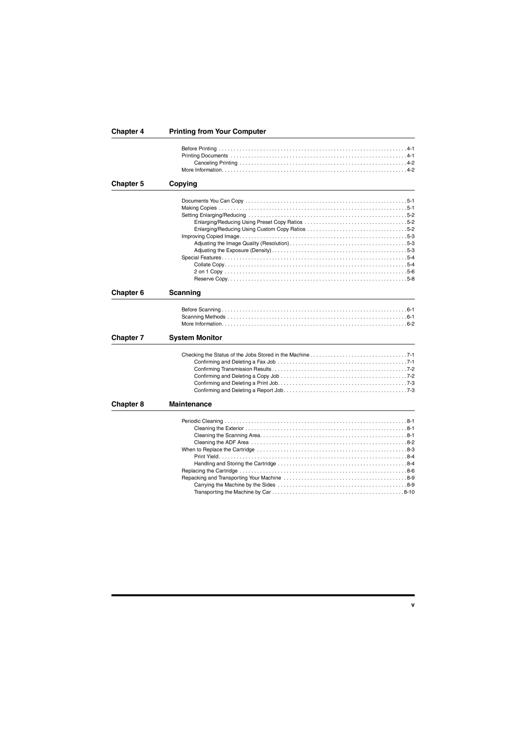 Canon MF5650 manual Chapter Printing from Your Computer, Chapter Copying, Chapter Scanning, Chapter System Monitor 