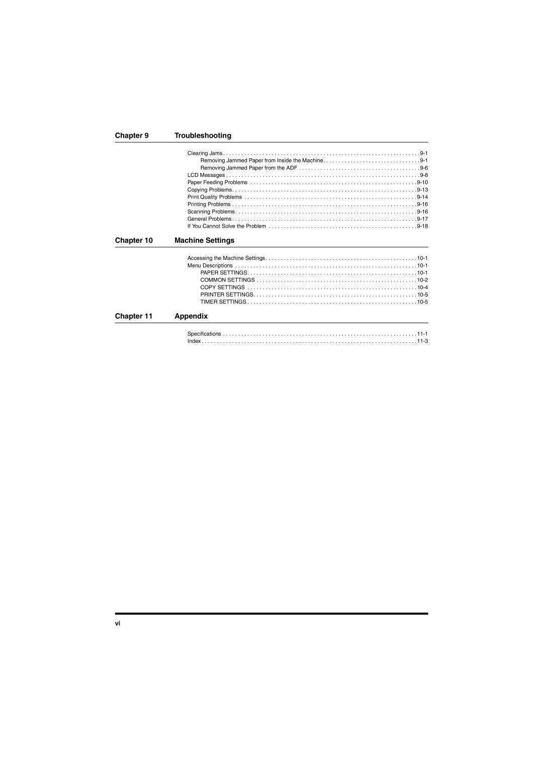 Canon MF5650 manual Chapter Troubleshooting, Machine Settings, Chapter Appendix 