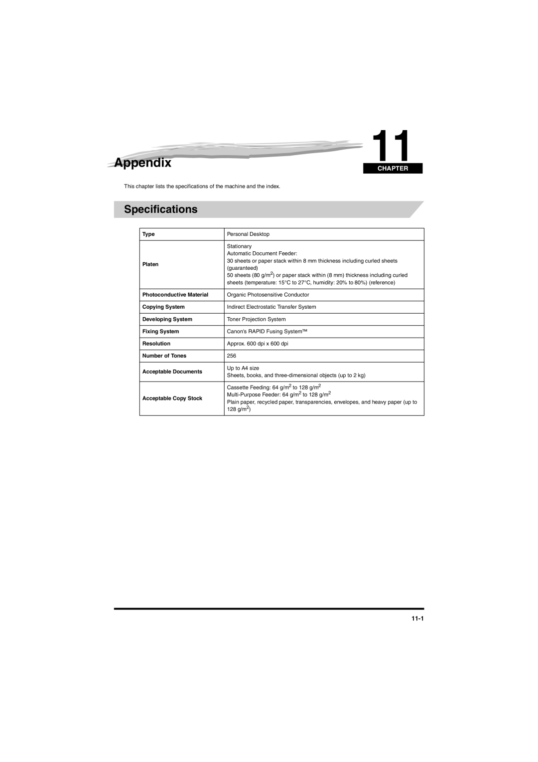 Canon MF5650 manual Appendix, Specifications 