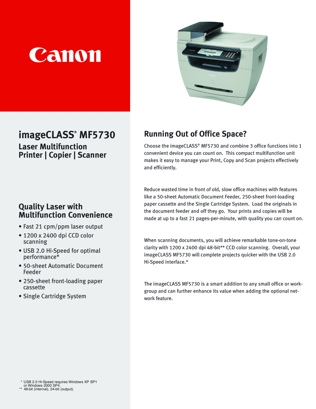 Canon manual imageCLASS MF5730, Running Out of Office Space?, Laser Multifunction Printer Copier Scanner 
