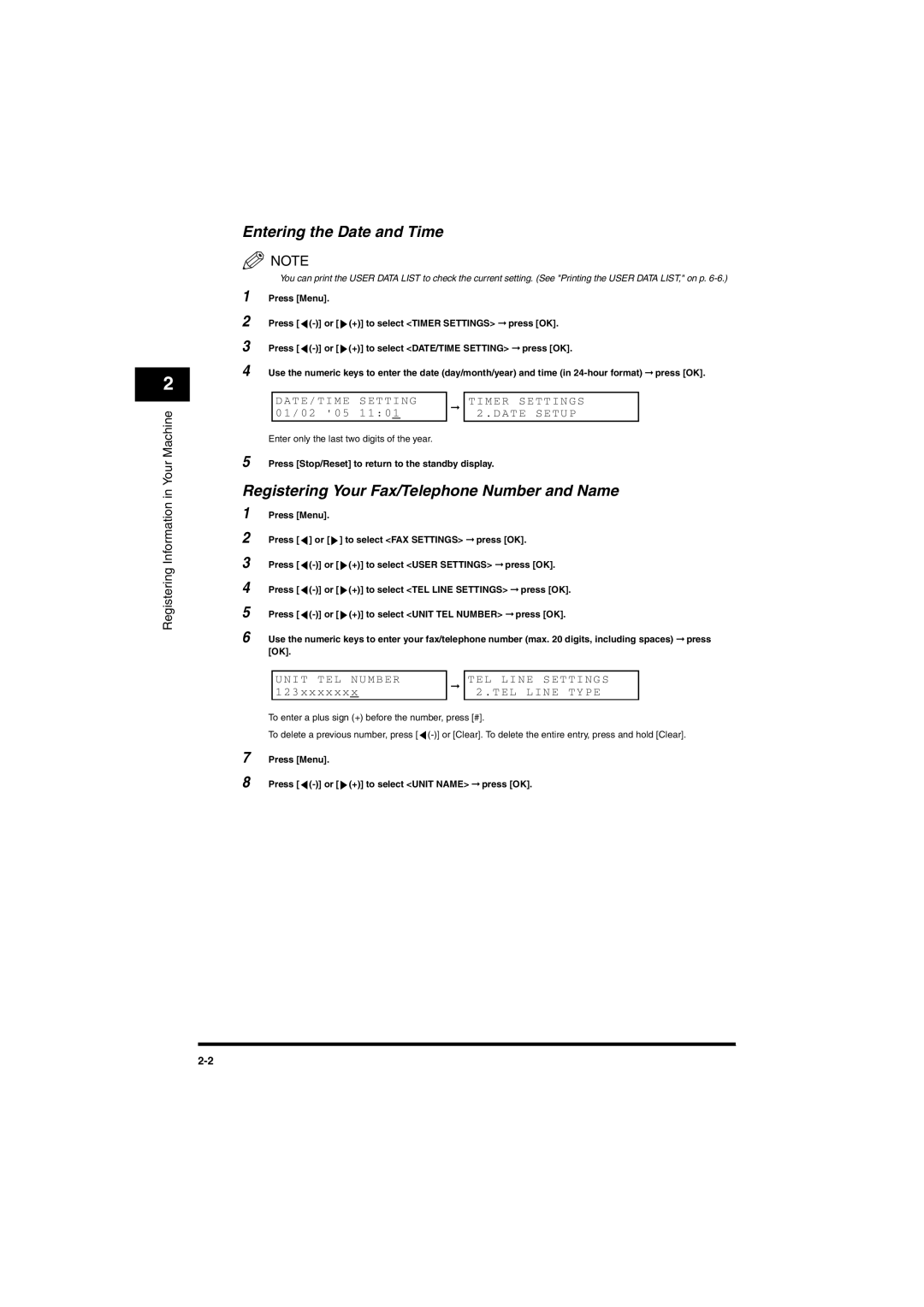 Canon MF5770, MF5750 manual Entering the Date and Time, Registering Your Fax/Telephone Number and Name 