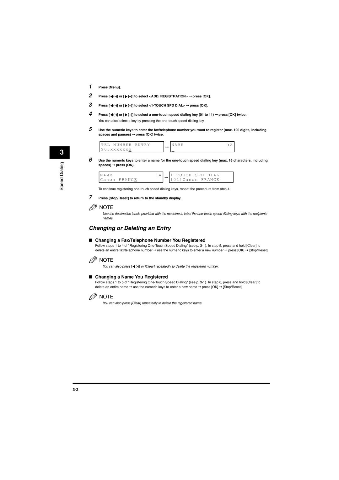 Canon MF5770 Changing or Deleting an Entry, Changing a Fax/Telephone Number You Registered, Changing a Name You Registered 